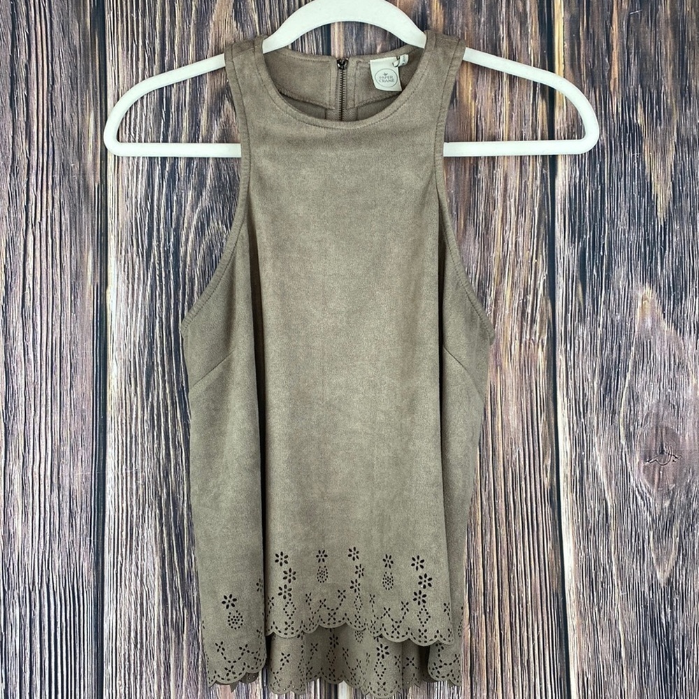 Paper Crane - Anthropology Taupe Suede Like T-Back Flowing Tank- Size Small